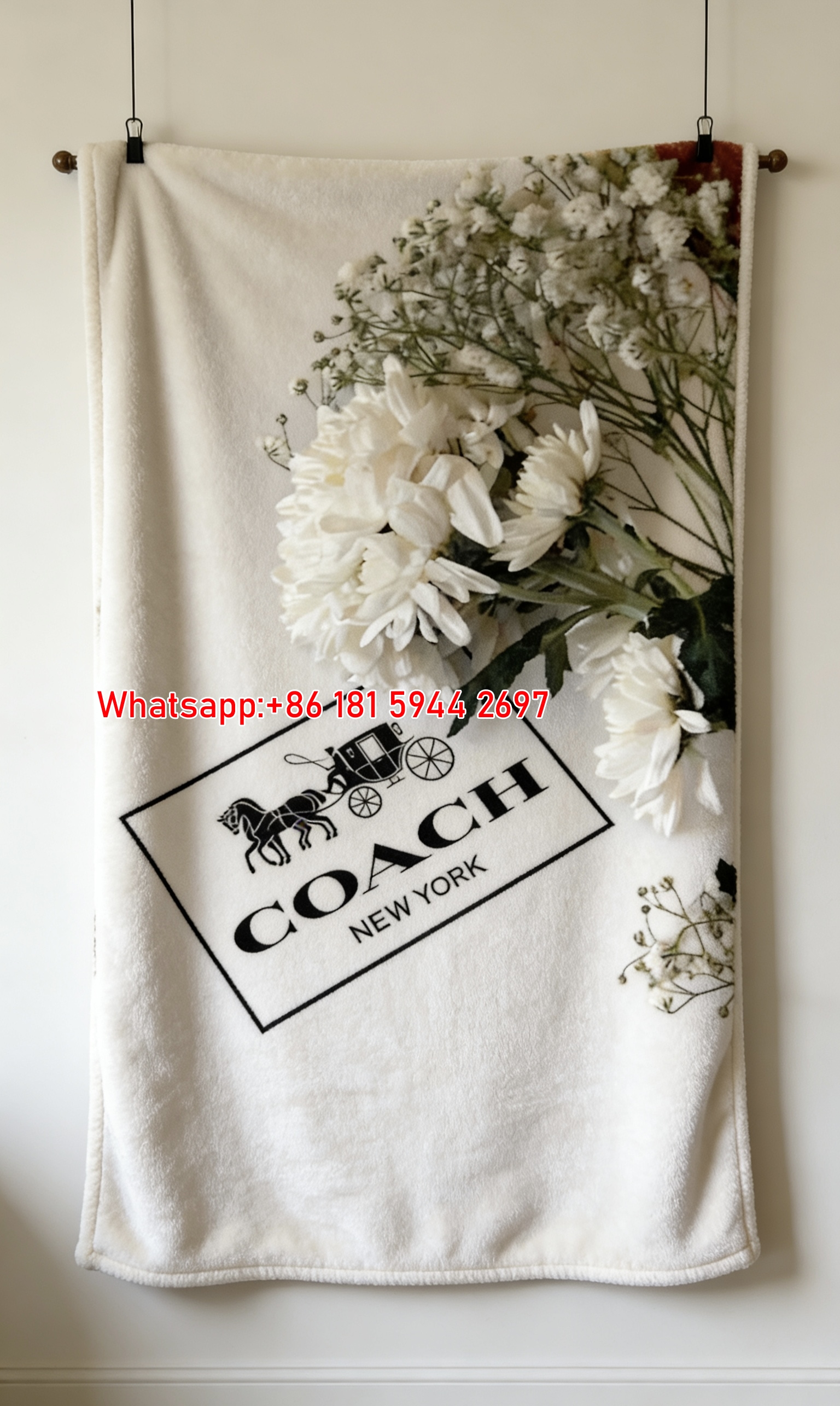 Coach New York Floral Logo Print Flannel Fleece Throw Blanket C084